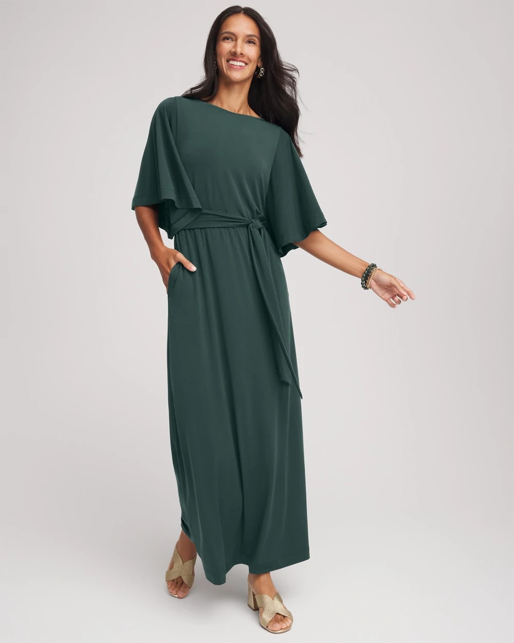 Chico's Belted Flutter-Sleeve Maxi Dress