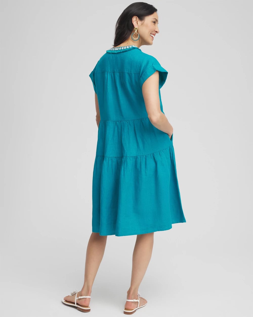 Chico's Linen Embellished Cap Sleeve Dress