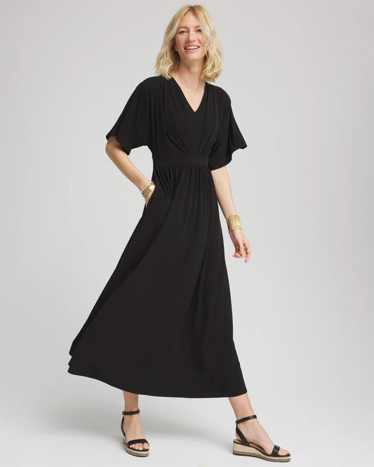 Chico's Flutter-Sleeved Jersey Maxi Dress