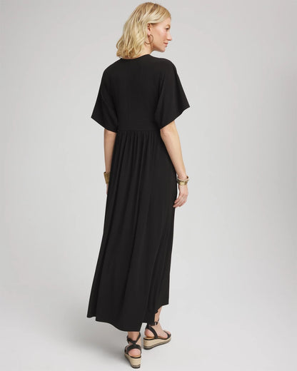 Chico's Flutter-Sleeved Jersey Maxi Dress