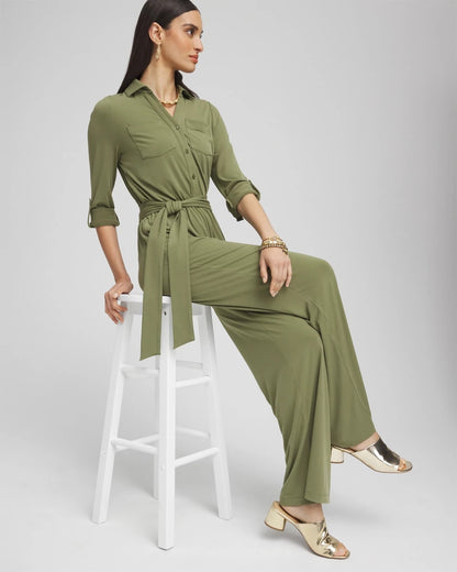 Chico's Belted Jersey Maxi Jumpsuit