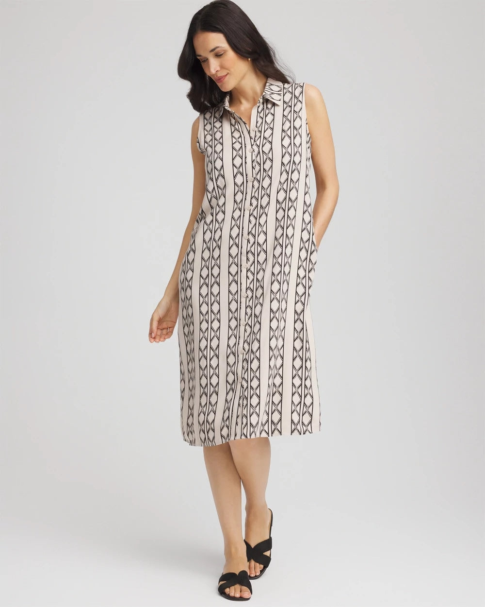 Chico's Printed Sleeveless Silk-Twill Shirtdress