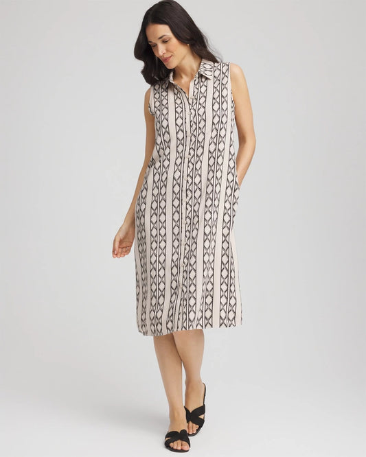 Chico's Printed Sleeveless Silk-Twill Shirtdress