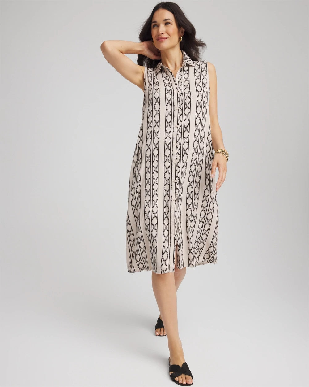 Chico's Printed Sleeveless Silk-Twill Shirtdress