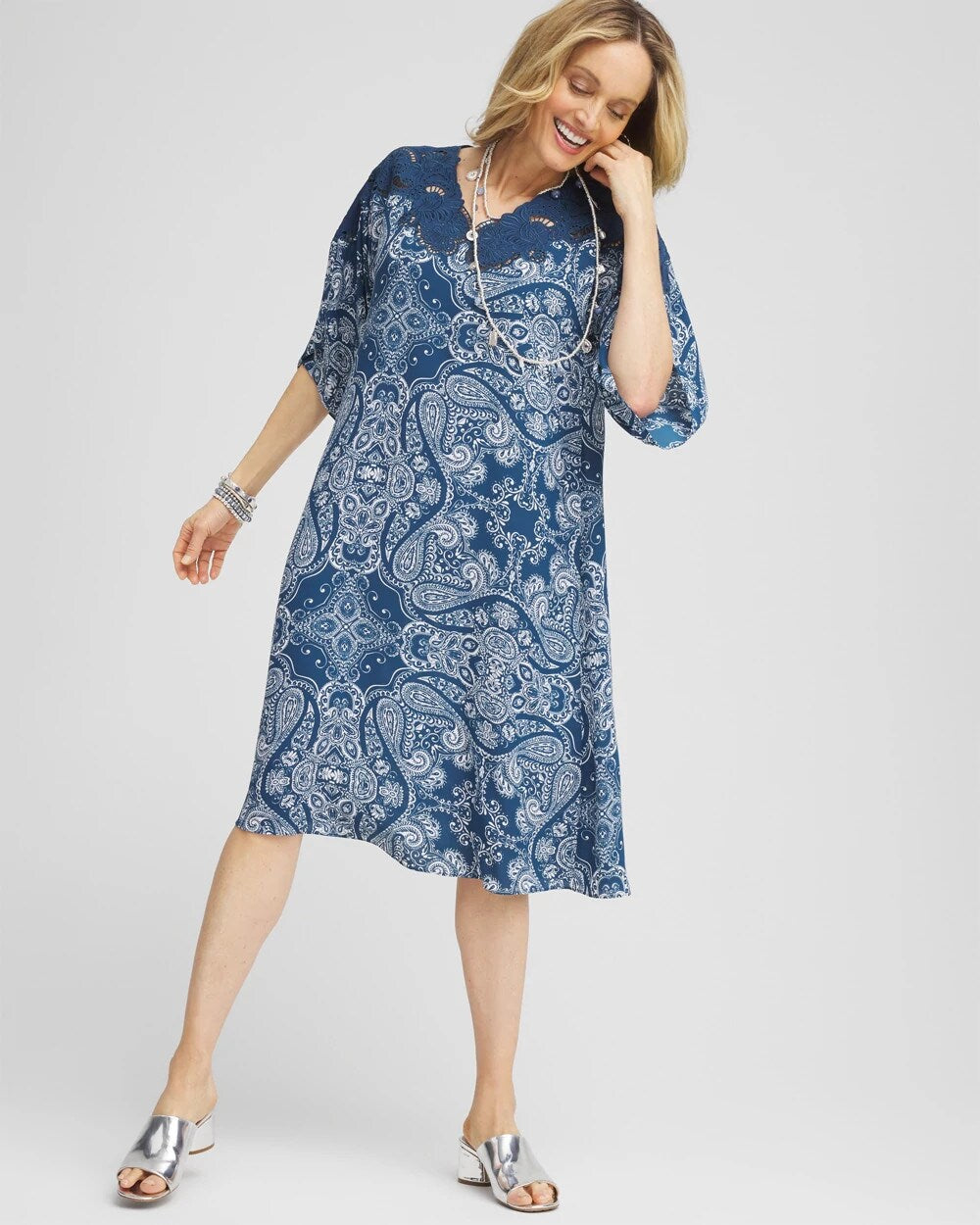 Chico's Crepe Lace-Neck Dress