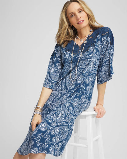 Chico's Crepe Lace-Neck Dress