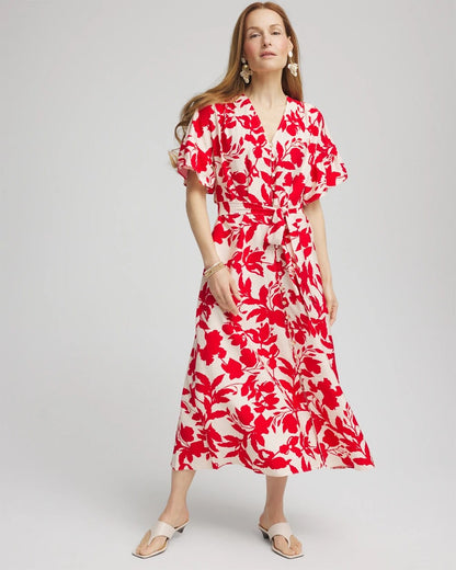 Chico's Floral Ruffle-Sleeved Midi Dress