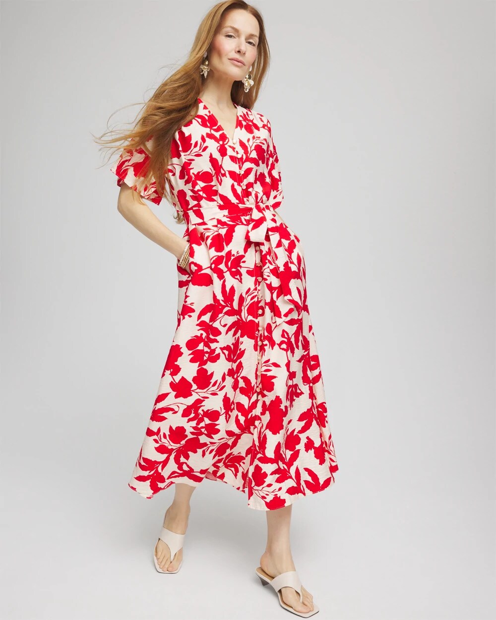 Chico's Floral Ruffle-Sleeved Midi Dress