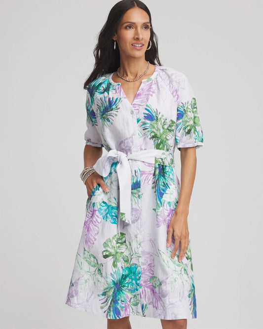 Chico's Floral Linen Shirtdress