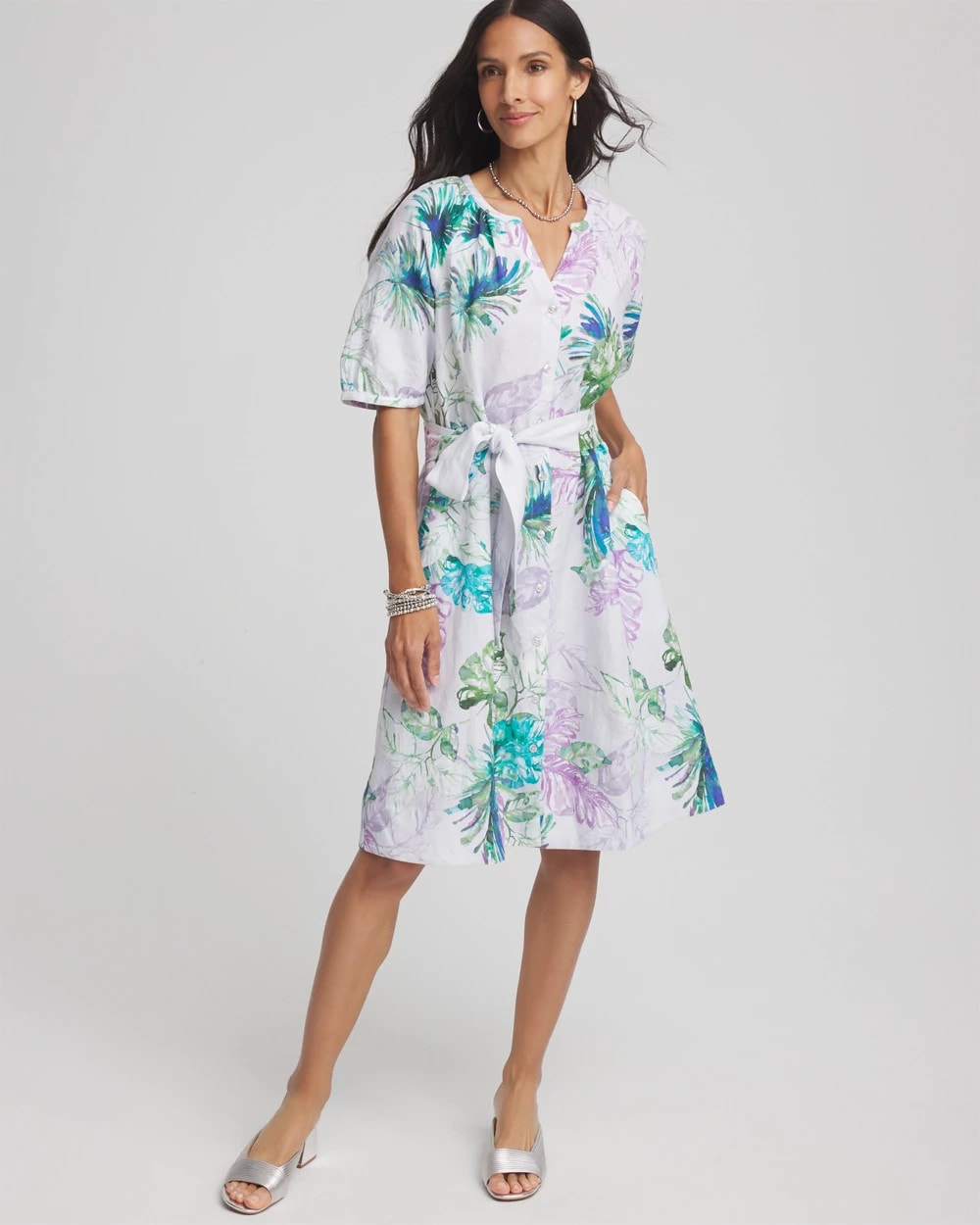 Chico's Floral Linen Shirtdress