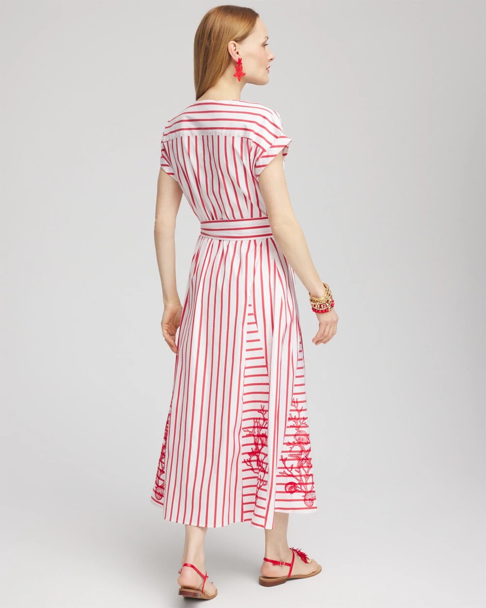Chico's Embroidered Godet Striped Maxi Dress