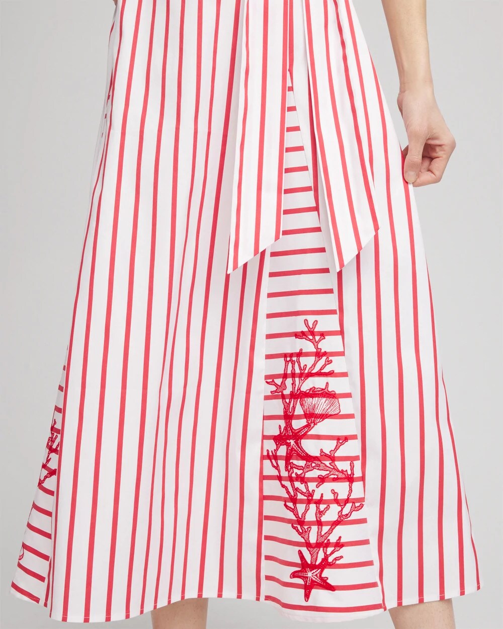 Chico's Embroidered Godet Striped Maxi Dress
