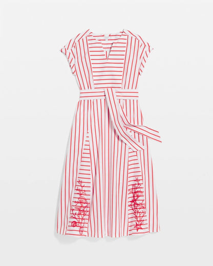 Chico's Embroidered Godet Striped Maxi Dress