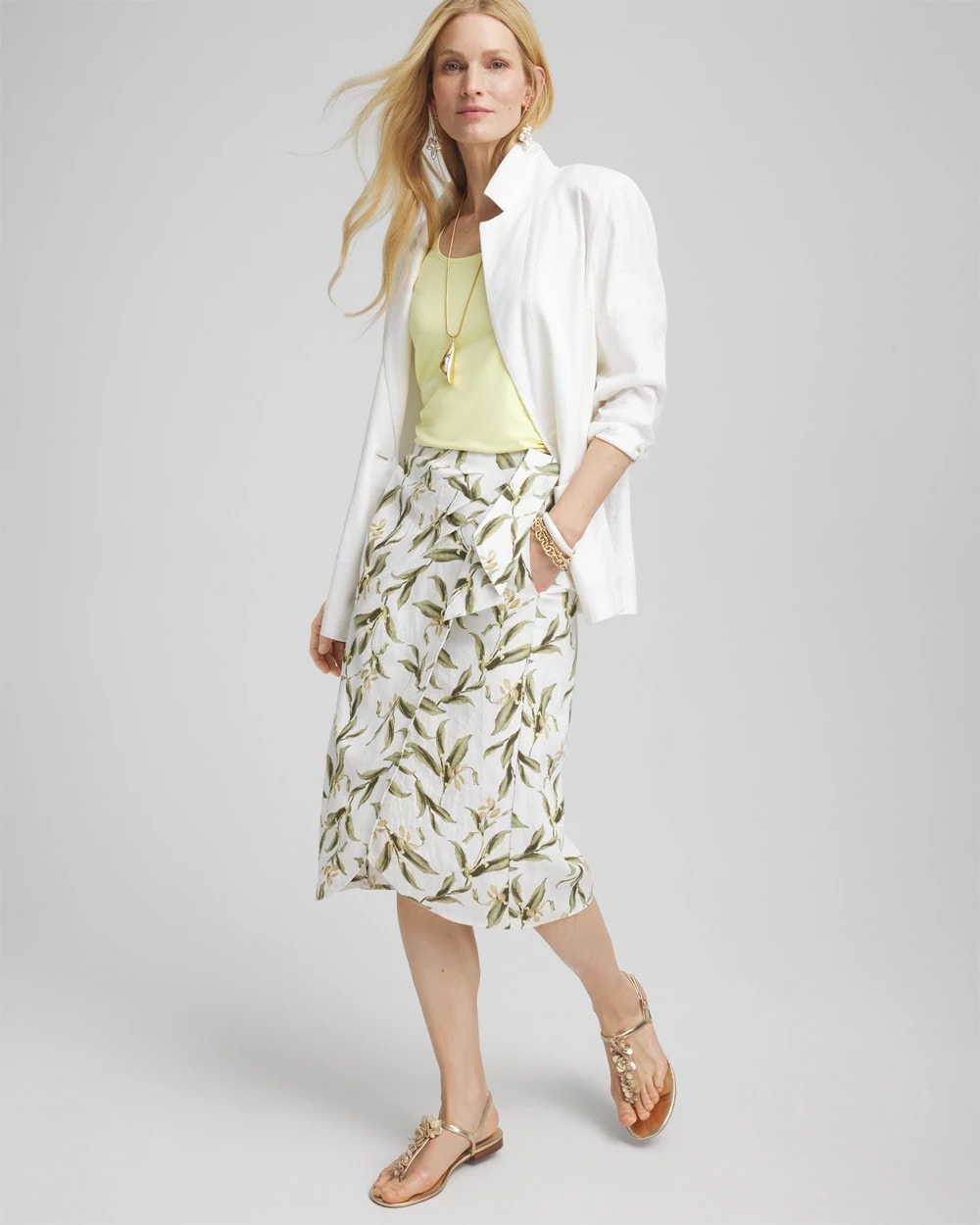Chico's Linen Midi Wrap Skirt