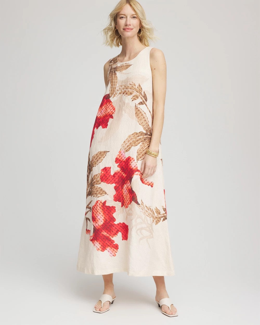 Chico's Floral Tank Linen Maxi Dress