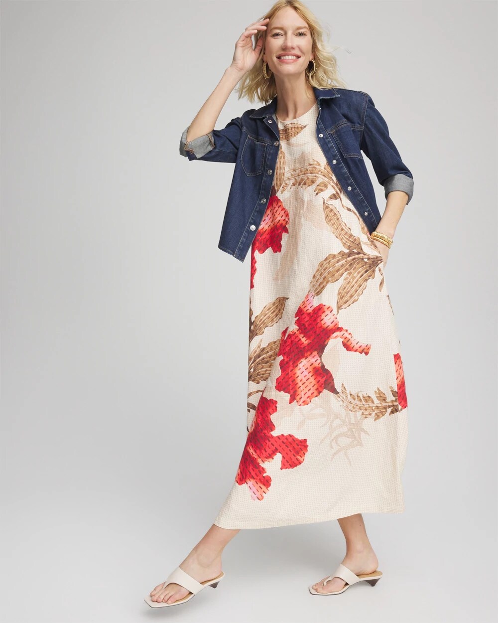 Chico's Floral Tank Linen Maxi Dress