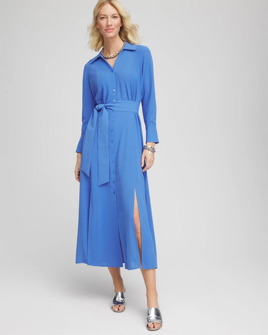 Chico's Belted Split Hem Maxi Shirtdress
