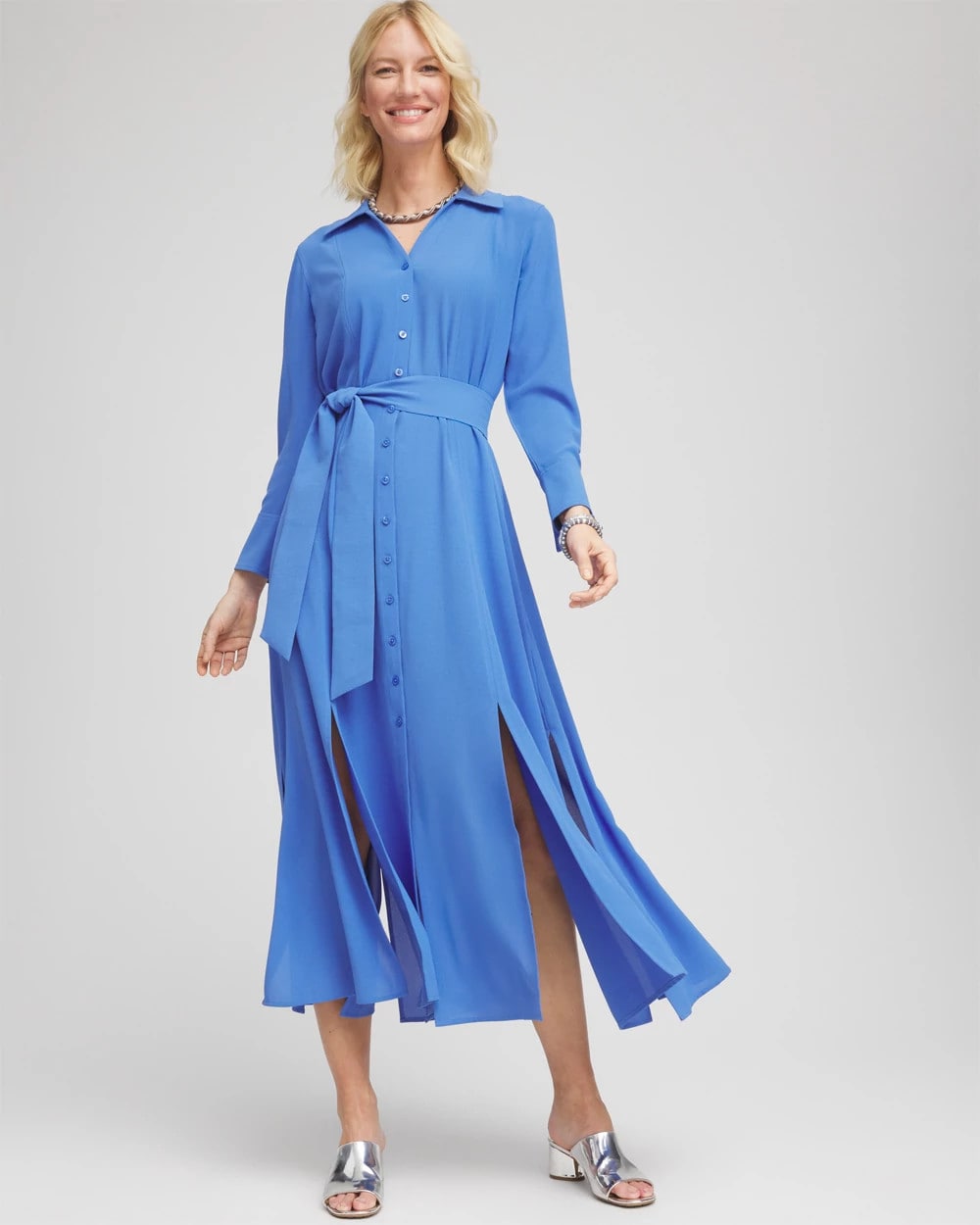 Chico's Belted Split Hem Maxi Shirtdress