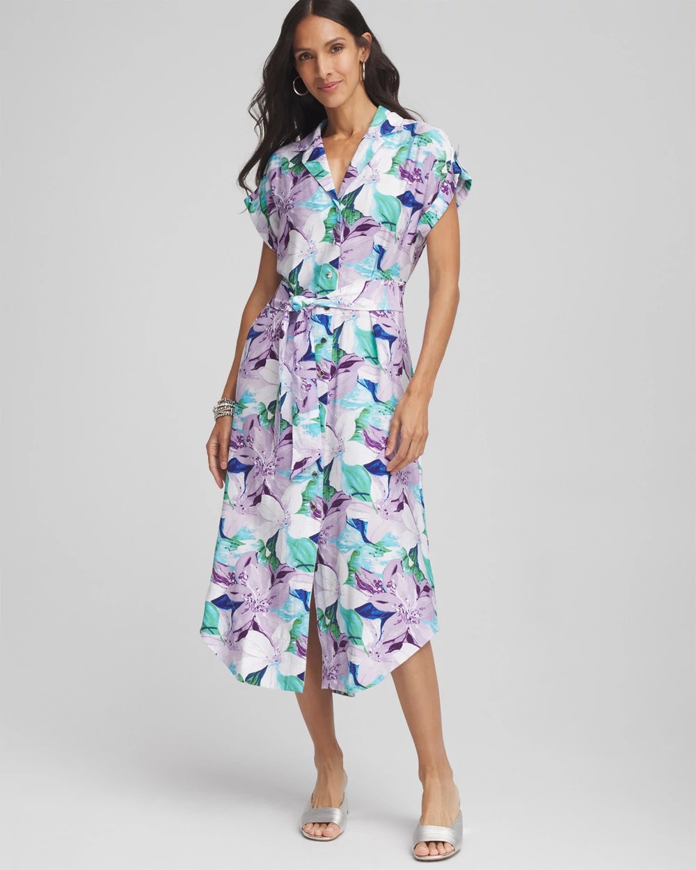 Chico's Hammered Rayon Midi Shirtdress