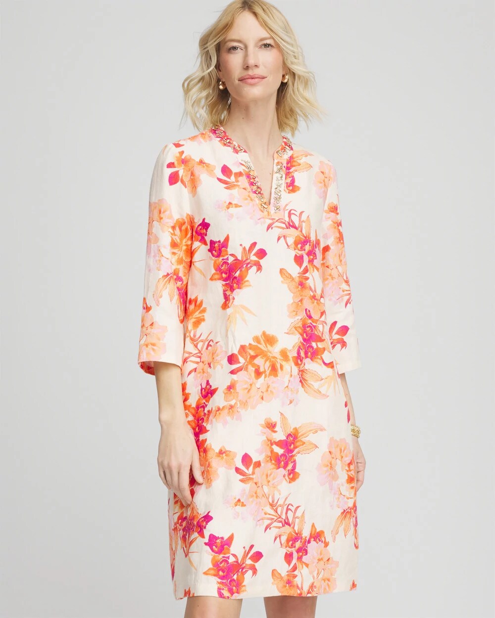 Chico's Embellished Linen Kurta Dress