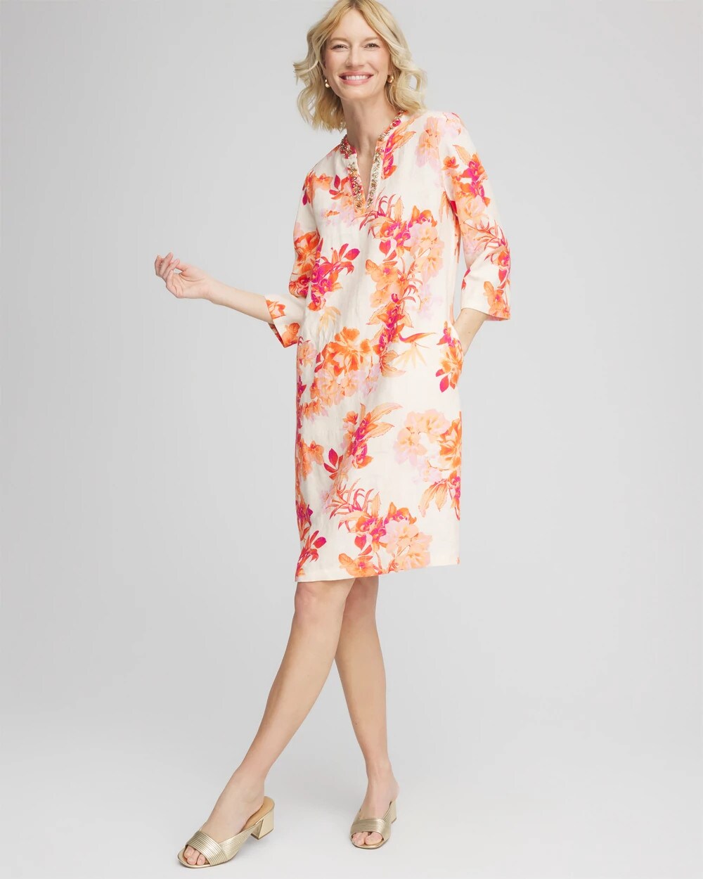 Chico's Embellished Linen Kurta Dress