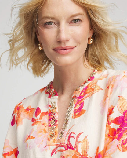 Chico's Embellished Linen Kurta Dress