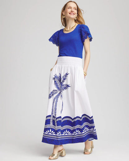 Chico's Tropical Smocked Waist Pull-On Skirt