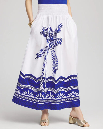 Chico's Tropical Smocked Waist Pull-On Skirt