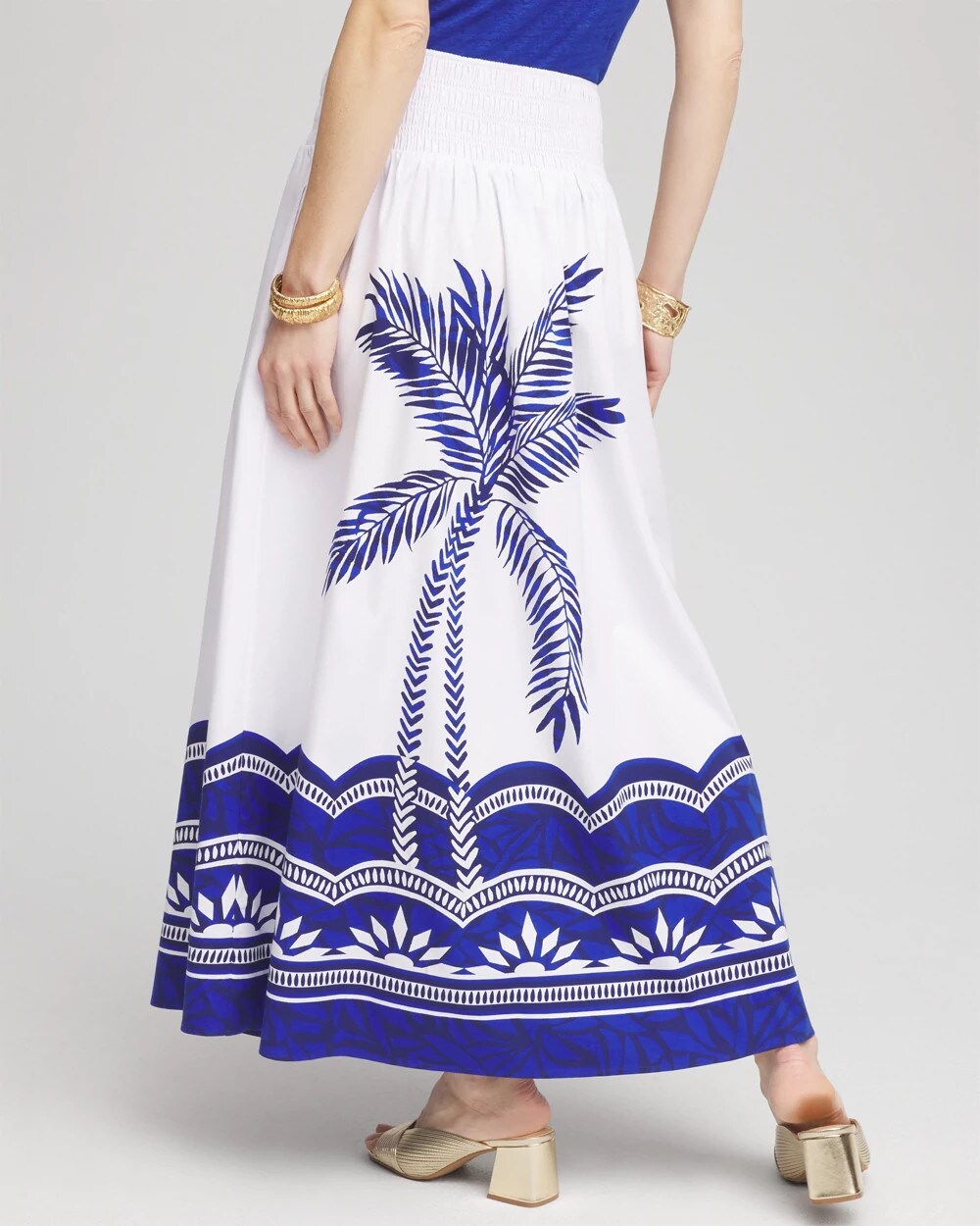 Chico's Tropical Smocked Waist Pull-On Skirt