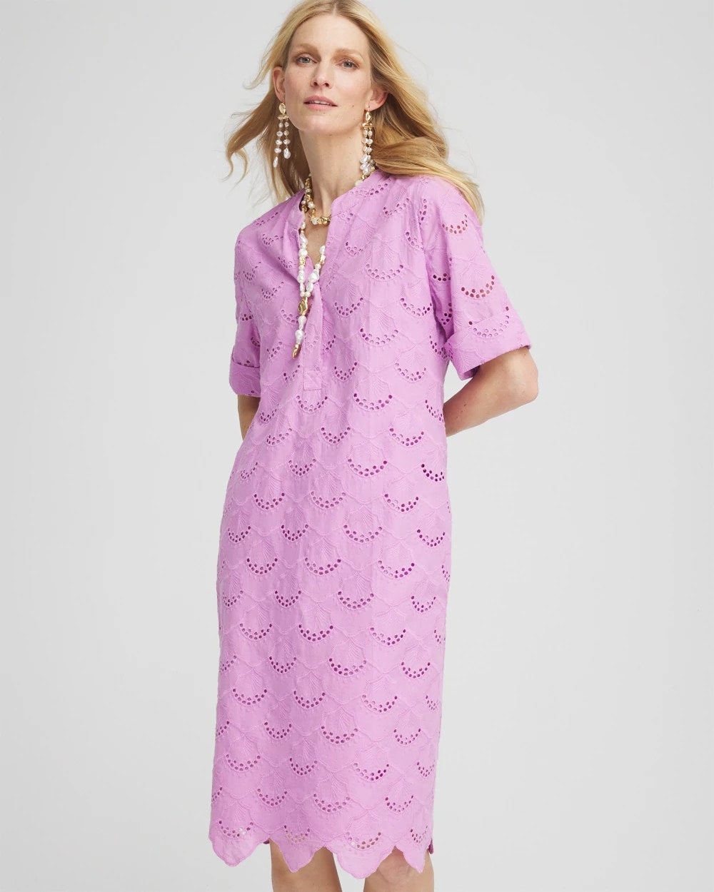 Chico's Eyelet Popover Dress
