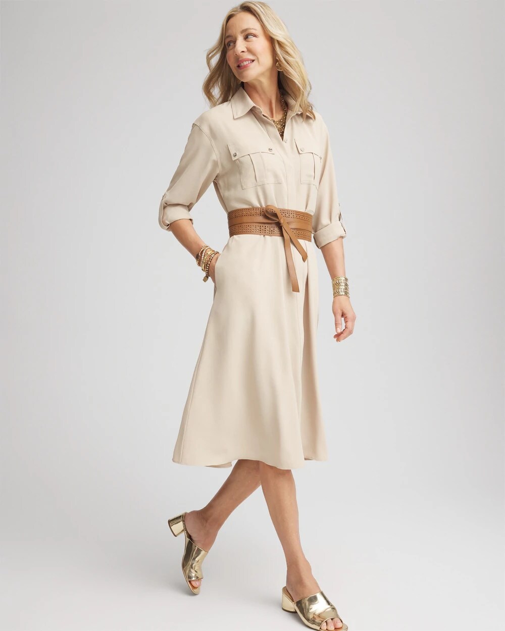 Chico's Twill Belted Midi Shirtdress