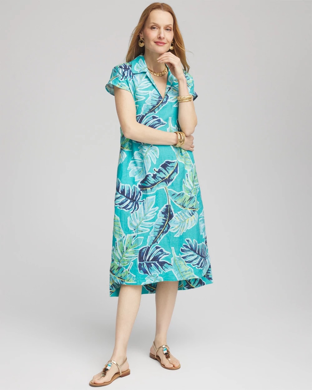 Chico's Tropical Linen Midi Dress