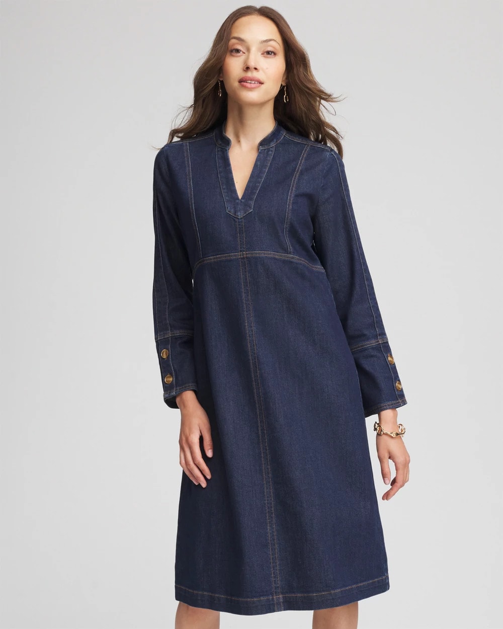 Chico's Denim Splitneck Knee-Length Dress