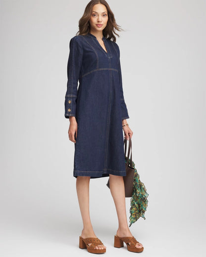 Chico's Denim Splitneck Knee-Length Dress