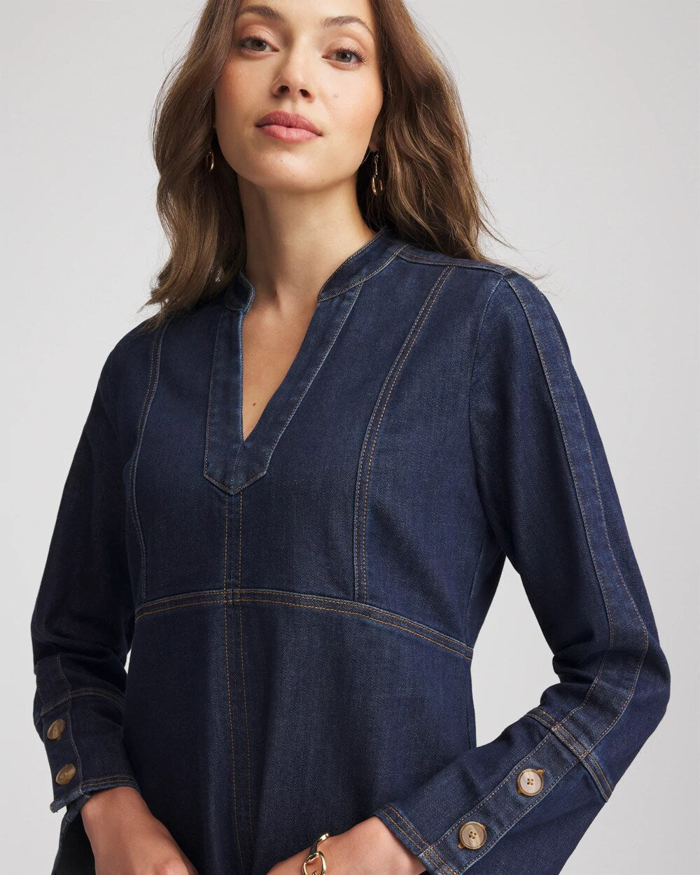 Chico's Denim Splitneck Knee-Length Dress