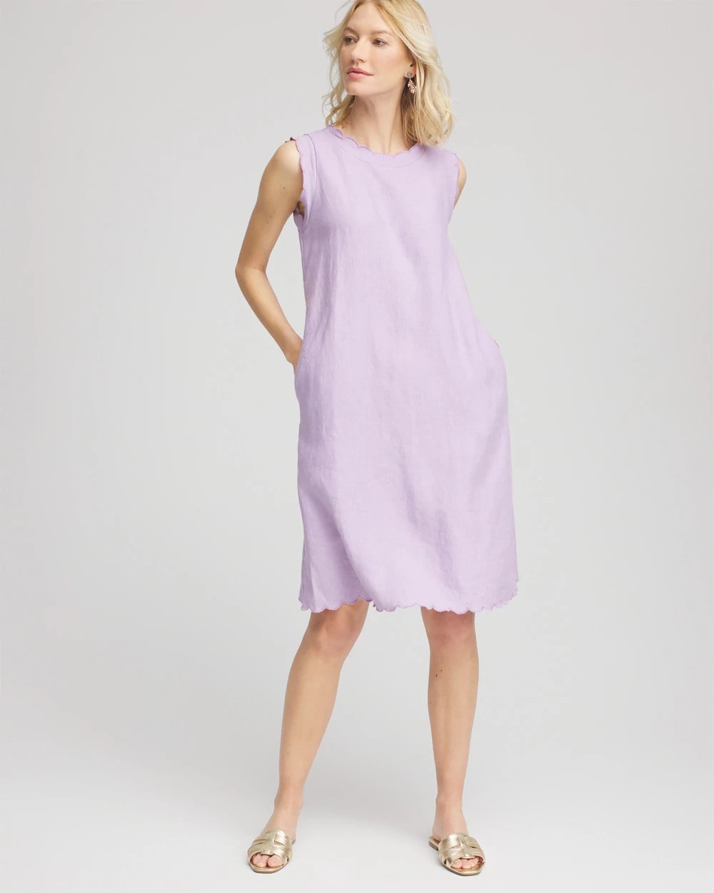 Chico's Sleeveless Scalloped Trim Dress
