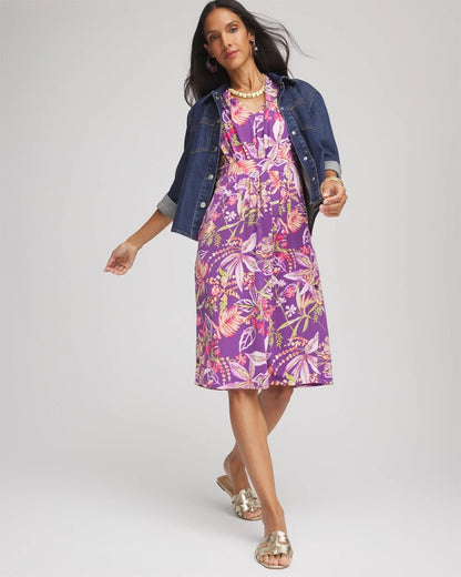 Chico's Floral Pleated Jersey Dress