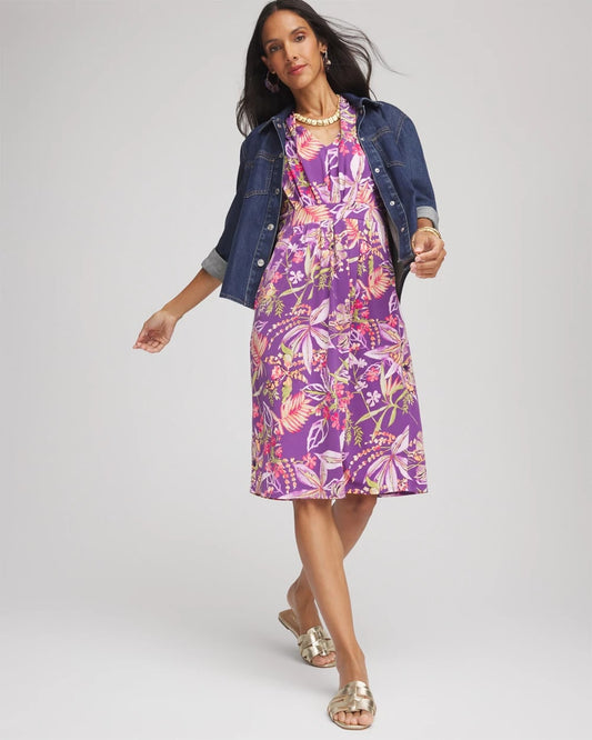 Chico's Floral Pleated Jersey Dress