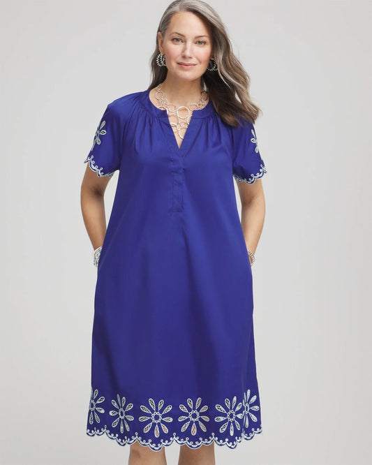 Chico's Embroidered Poplin Popover Dress