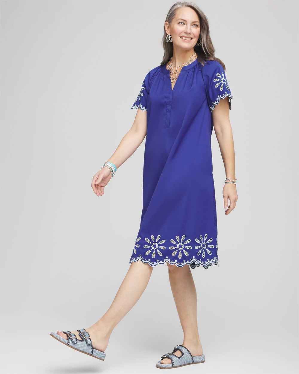 Chico's Embroidered Poplin Popover Dress