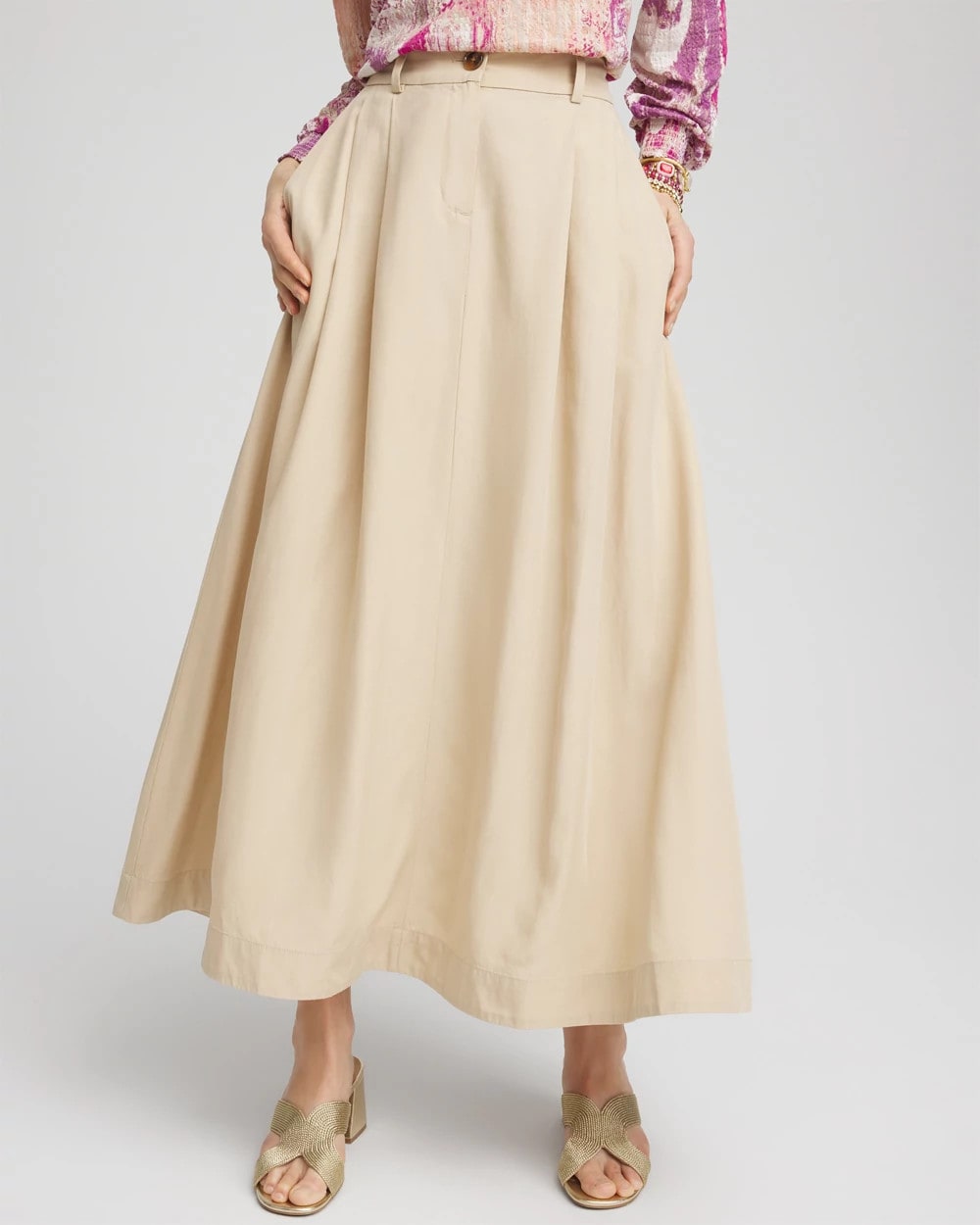 Chico's Pleated A-Line Midi Skirt