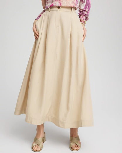 Chico's Pleated A-Line Midi Skirt