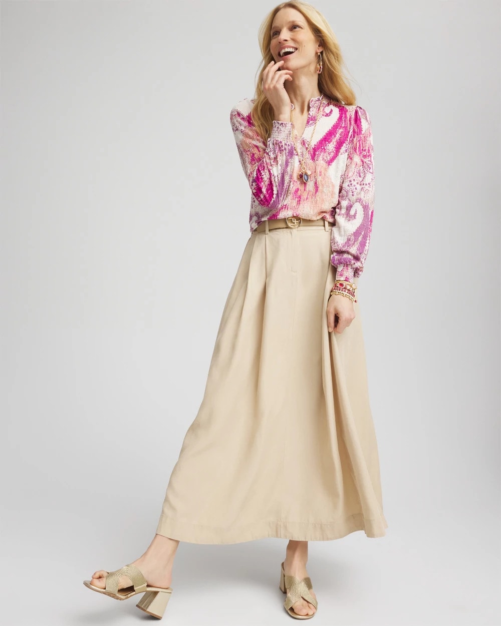 Chico's Pleated A-Line Midi Skirt