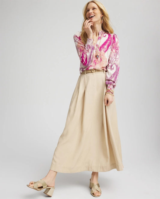 Chico's Pleated A-Line Midi Skirt