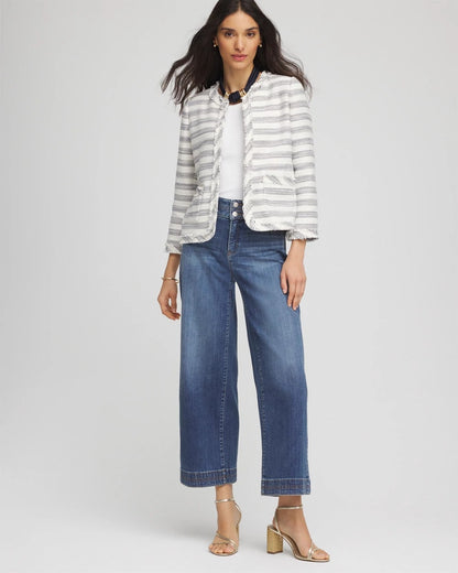 Chico's Striped Tweed Collarless Box Jacket