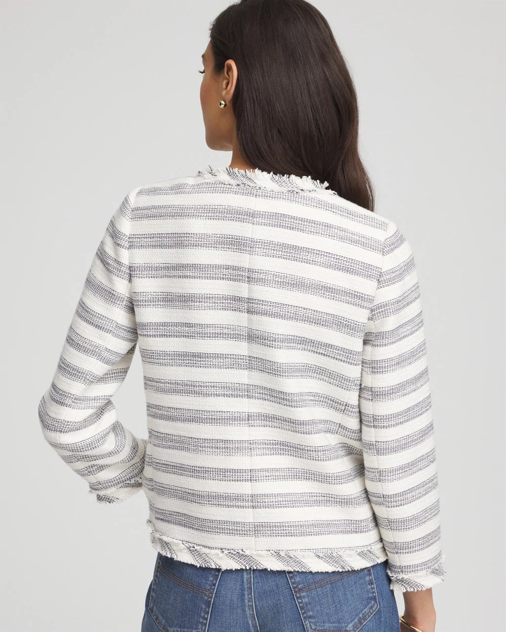 Chico's Striped Tweed Collarless Box Jacket