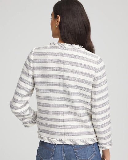 Chico's Striped Tweed Collarless Box Jacket