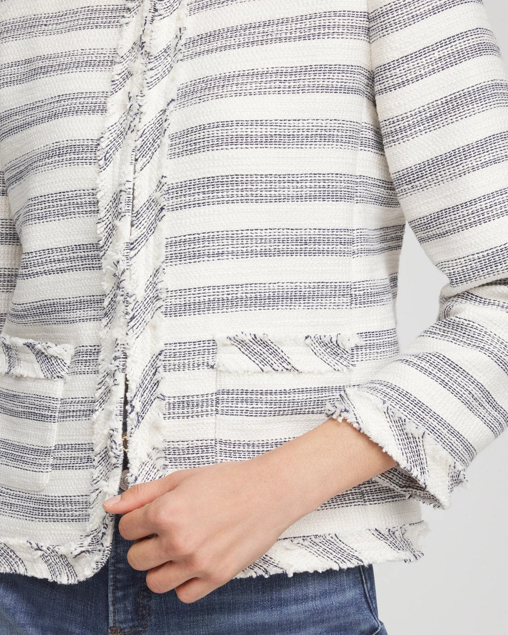 Chico's Striped Tweed Collarless Box Jacket