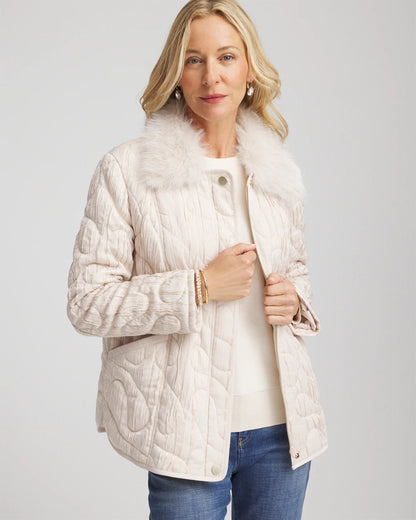 Chico's Quilted Faux Fur Collar Jacket