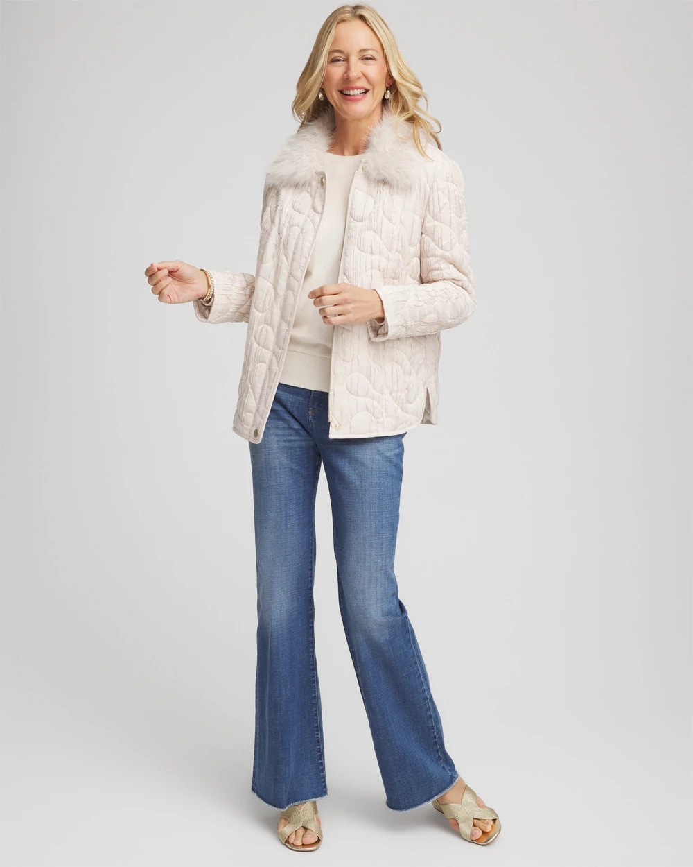 Chico's Quilted Faux Fur Collar Jacket